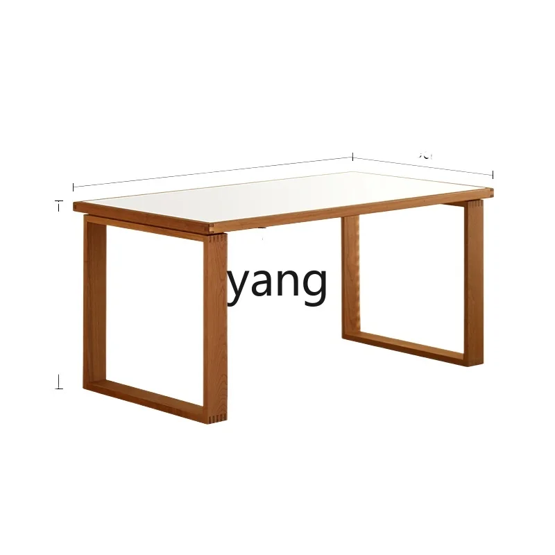 

LMM Stone Plate Dining Table Solid Wood Household Dining Tables and Chairs Small Apartment Rectangular Living Room Cherrywood