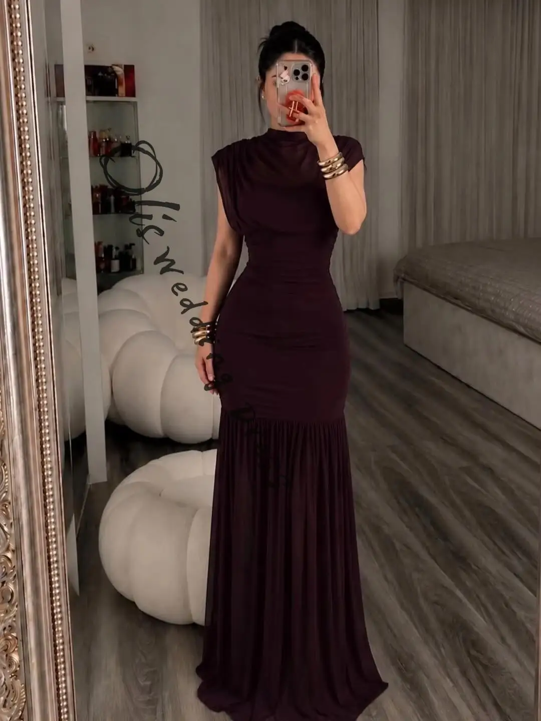 

customized Straight Sleeveless O-Neck Prom Dresses Floor Length Pleated Party Dresses Back Zipper Evening Dresses