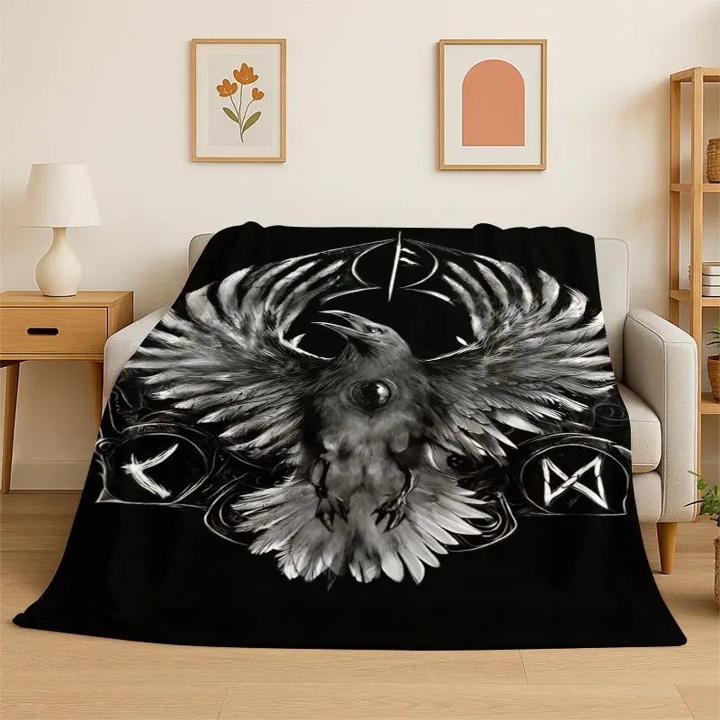 Viking Totem Nordic Rune Valhalla Vegvisir Odin Flannel Blanket Soft Throw Blanket for Bedroom Living Room Bed Travel Picnic Nap