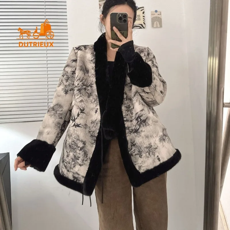 2025 New Winter Women's Double-faced Fur Coat, 100% Mink Fur, Fashionable Travel Office Warm Lace-up Floral Women's Jacket