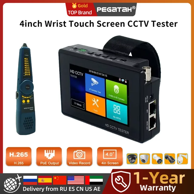 PEGATAH 4-calowy tester CCTV z ekranem dotykowym na nadgarstku do testera kamer IP Tester H.265 IPC z wyjściem POE do testera kamer CCTV