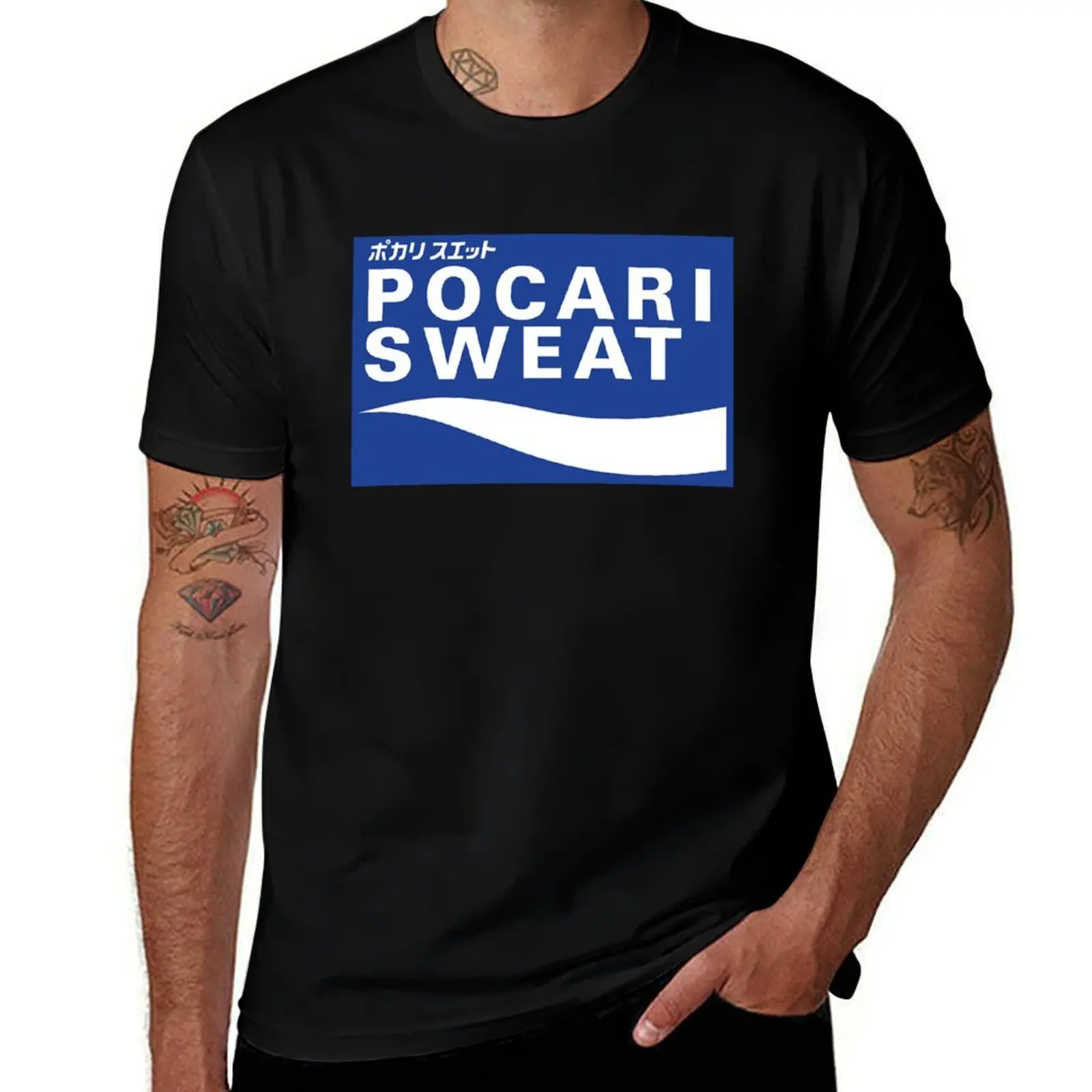 POCARI SWEAT on blue background T-Shirt.png T-Shirt Aesthetic clothing quick-drying graphic tee shirt sweat shirts, men