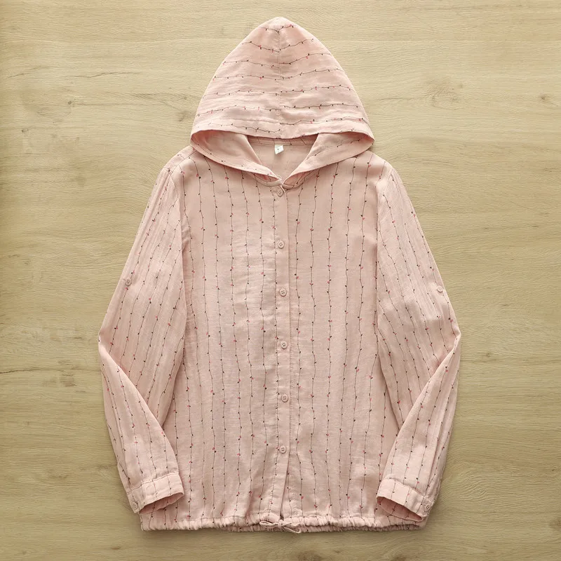 100% Cotton Yarn Loose Hooded Shirts for Women Autumn Spring Casual Blouses Females Hoodies Classic Art Oversized Tops view 2