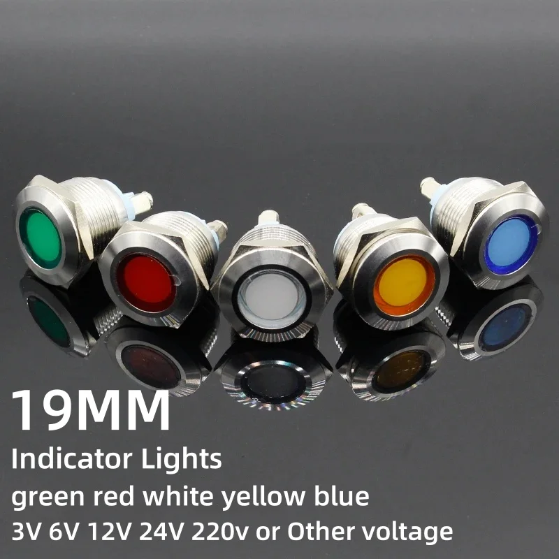 

1 шт. 19 мм водонепроницаемая сигнальная лампа светодиодный металлический индикатор 3 В 6 В 12 В 24 В 220 В винт подключения красный желтый синий белый