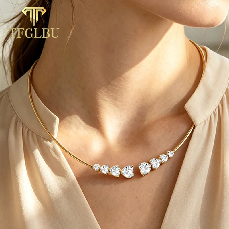 TFGLBU 1/3CT Heart Cut Moissanite Necklaces for women D VVS1 Diamond Open Choker Necklace 925 Sterling Sliver Fine Jewelry Gifts