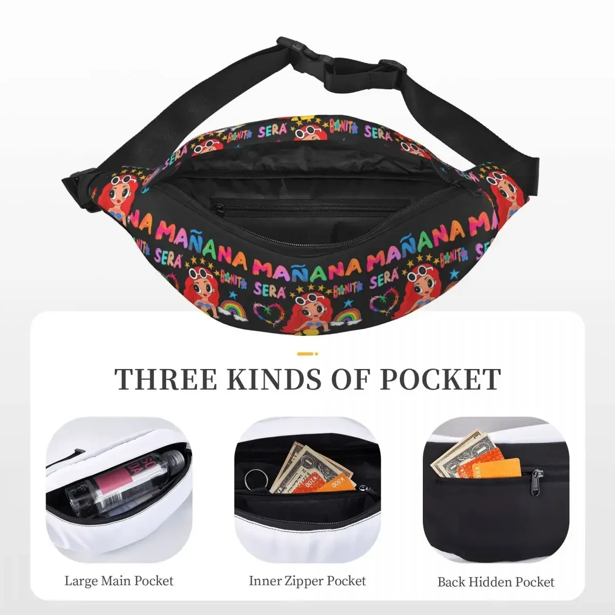 Gepersonaliseerde Manana Sera Bonito Karol G Fanny Pack Vrouwen Mannen Cool Sling Crossbody Heuptas Fietsen Camping Telefoon Geld Zakje