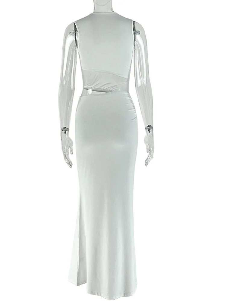 Beyprern Abito lungo aderente senza maniche con taglio aderente da donna Abito lungo da sera formale con orlo diviso