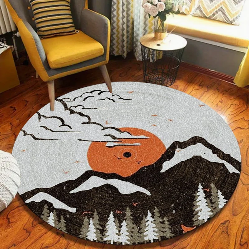 New Arrival Minimalist Mountain Sunset Round Rug Non Slip Wear Resistant Soft Washable Living Room Bedroom Decor Rug