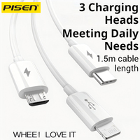 PISEN 3IN1 Fast Charging USB Cable For iPhone 15 Pro MAX 14 Plus 13 Mini 12 X Huawei Xiaomi ViVO iPad USB Charger Data Line Wire
