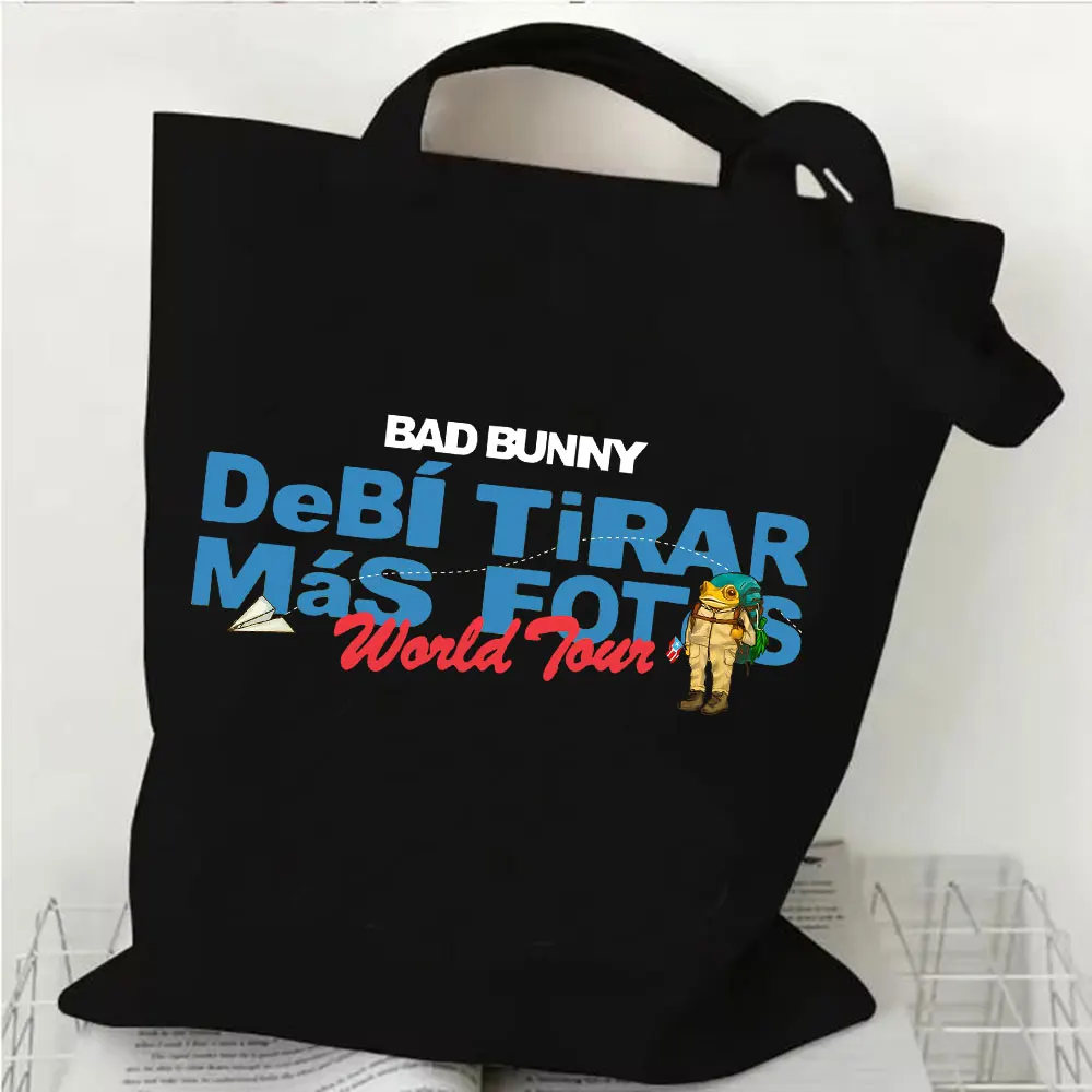Bad Bunny DTMF World Tour 2025-2026 Shopping Bag Debi Tirar Mas Fotos Canvas Shopper Bag Girl Fashion Shoulder Tote Bags