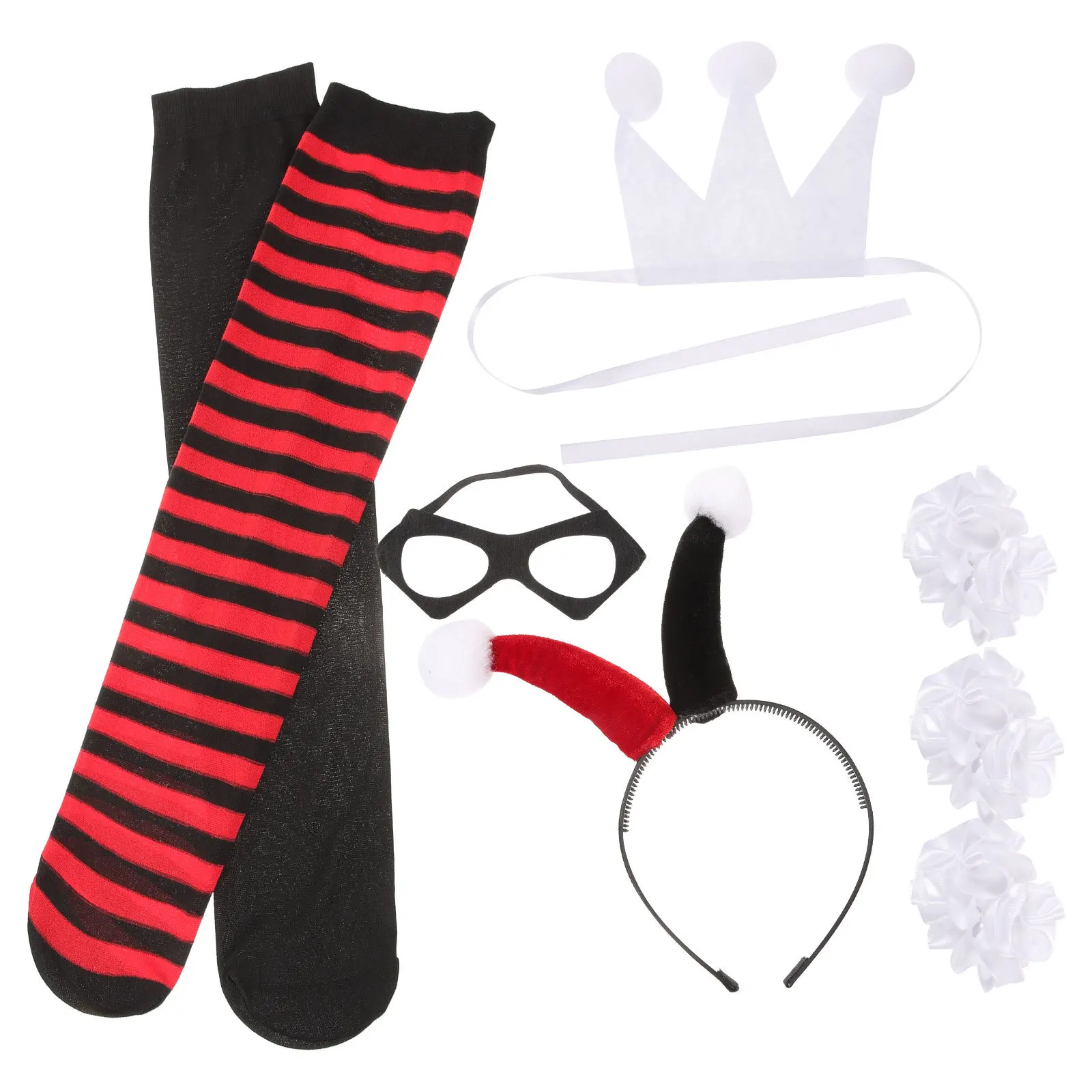1세트 광대 의상 액세서리 머리띠 마스크 스타킹 천 소재 어린이 할로윈 파티 코스프레 소품 할로윈 의류