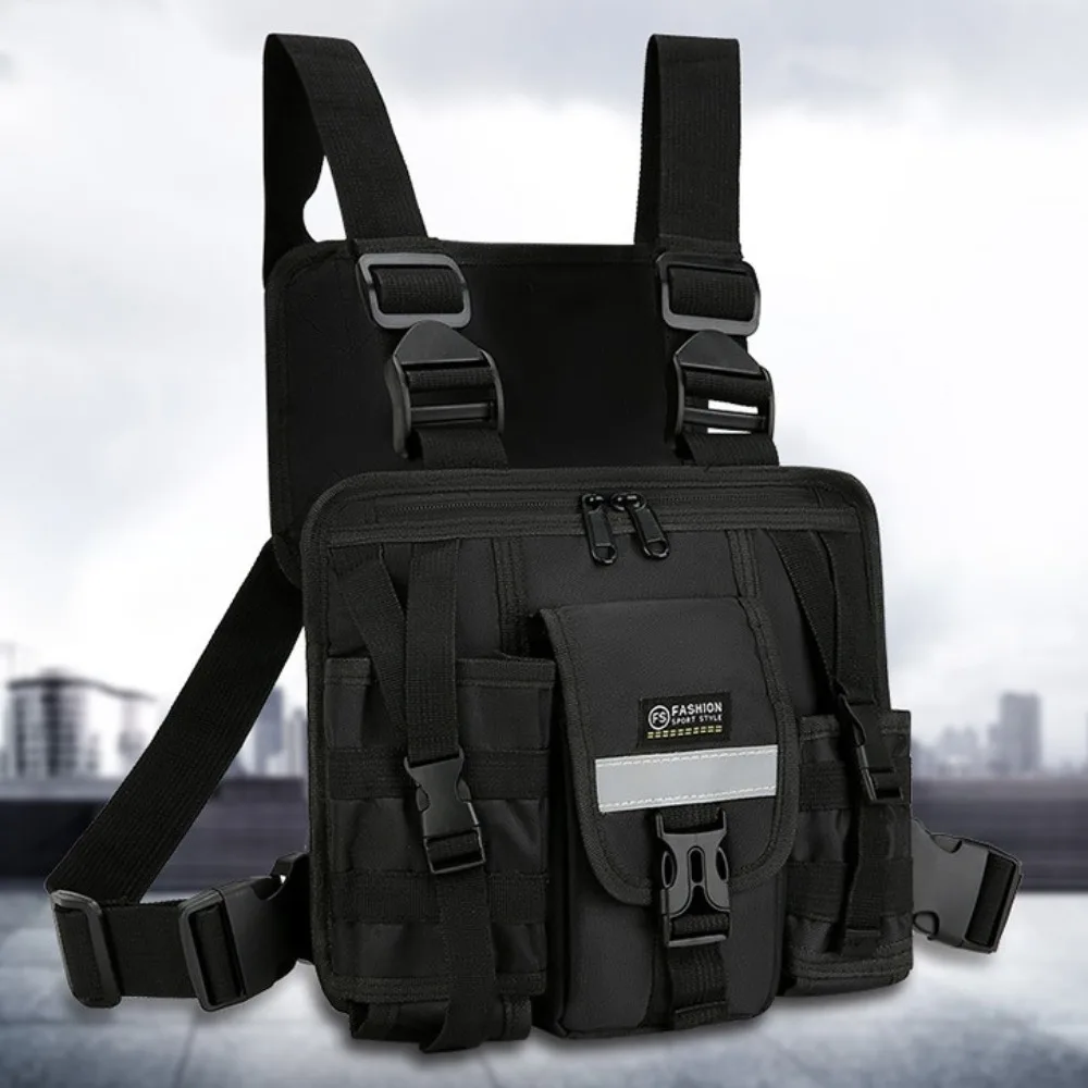 Oxford Cloth Double Shoulder Chest Bag Multi-pocket Waterproof Man's Vest Bag Multi Functional Waistcoat Outdoor Sports Bag Male