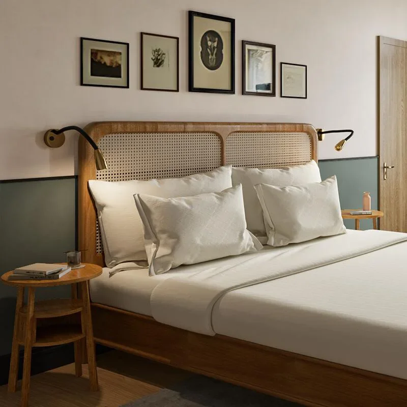 سرير من الخيزران الاسكندنافي للمنزل في الفندق 1.5 متر 1.8 متر سرير من الخشب الصلب