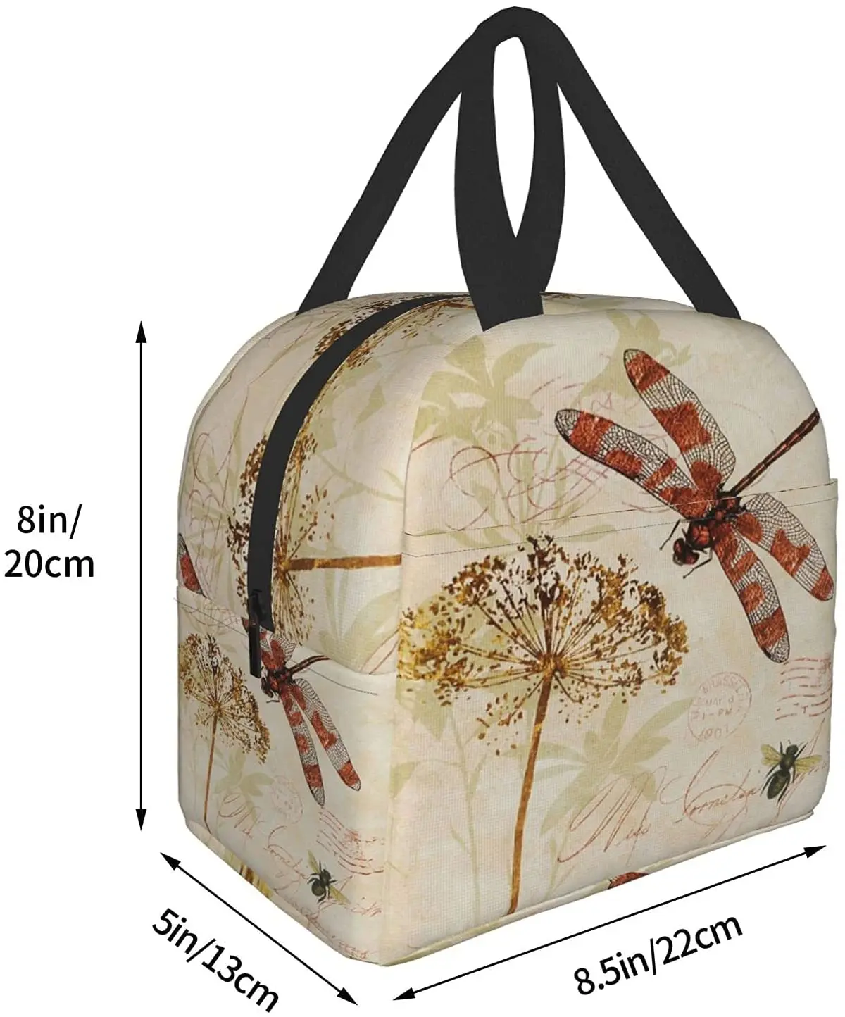 Vintage Leave Dragonfly Insulated Lunch Bag Leakproof Cooler Kids Lunch Box for Men Women Girls Boys Reusable Thermal Tote Bag