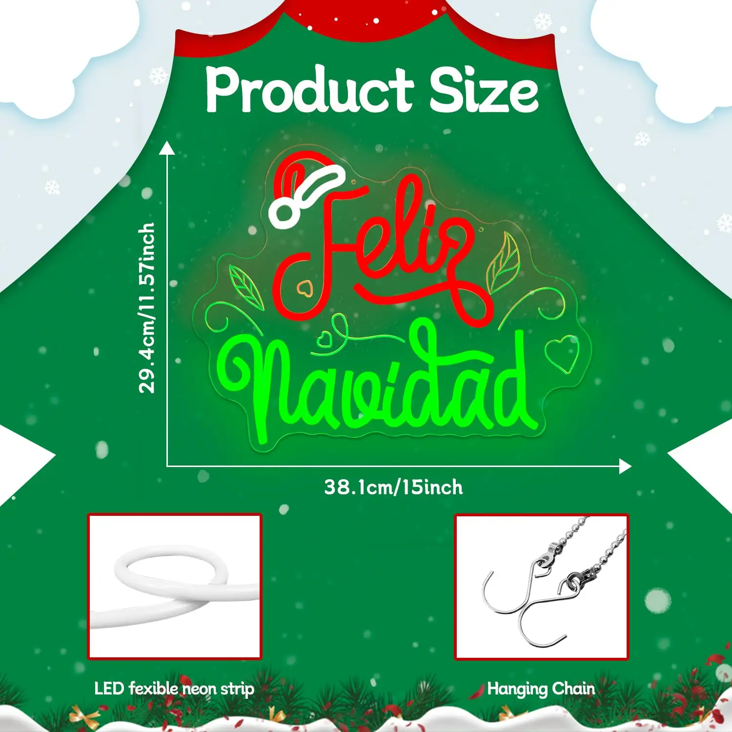 Neonowy znak Feliz Navidad do dekoracji ścian, rzeźbiony, z możliwością ściemniania, świąteczny znak świetlny na meksykańskie przyjęcie, prezent świąteczny do domu.