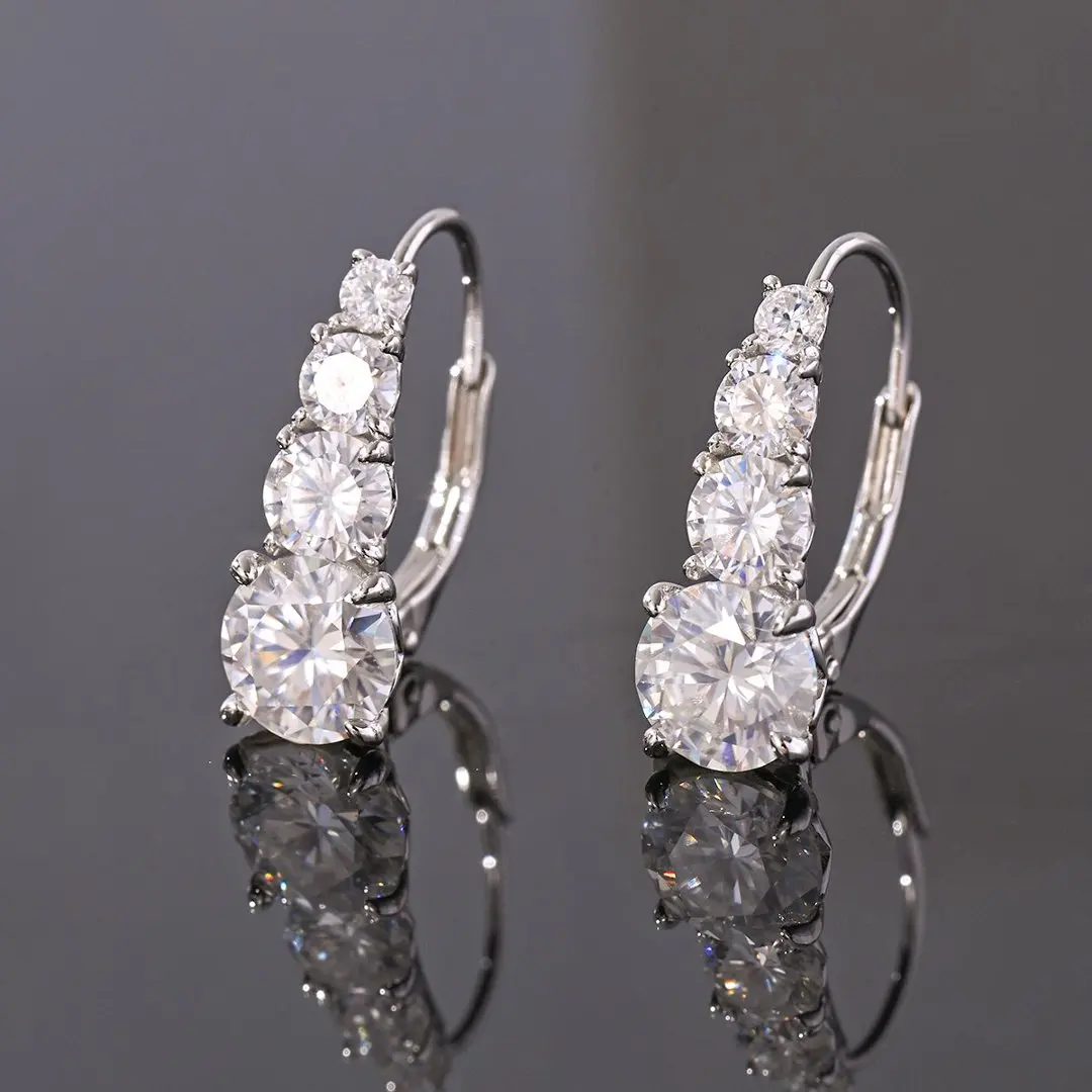 S925 Silver Plated 18K Platinum Galaxy Gradient Four Diamond Moissanite Diamond Earrings 3.32ct