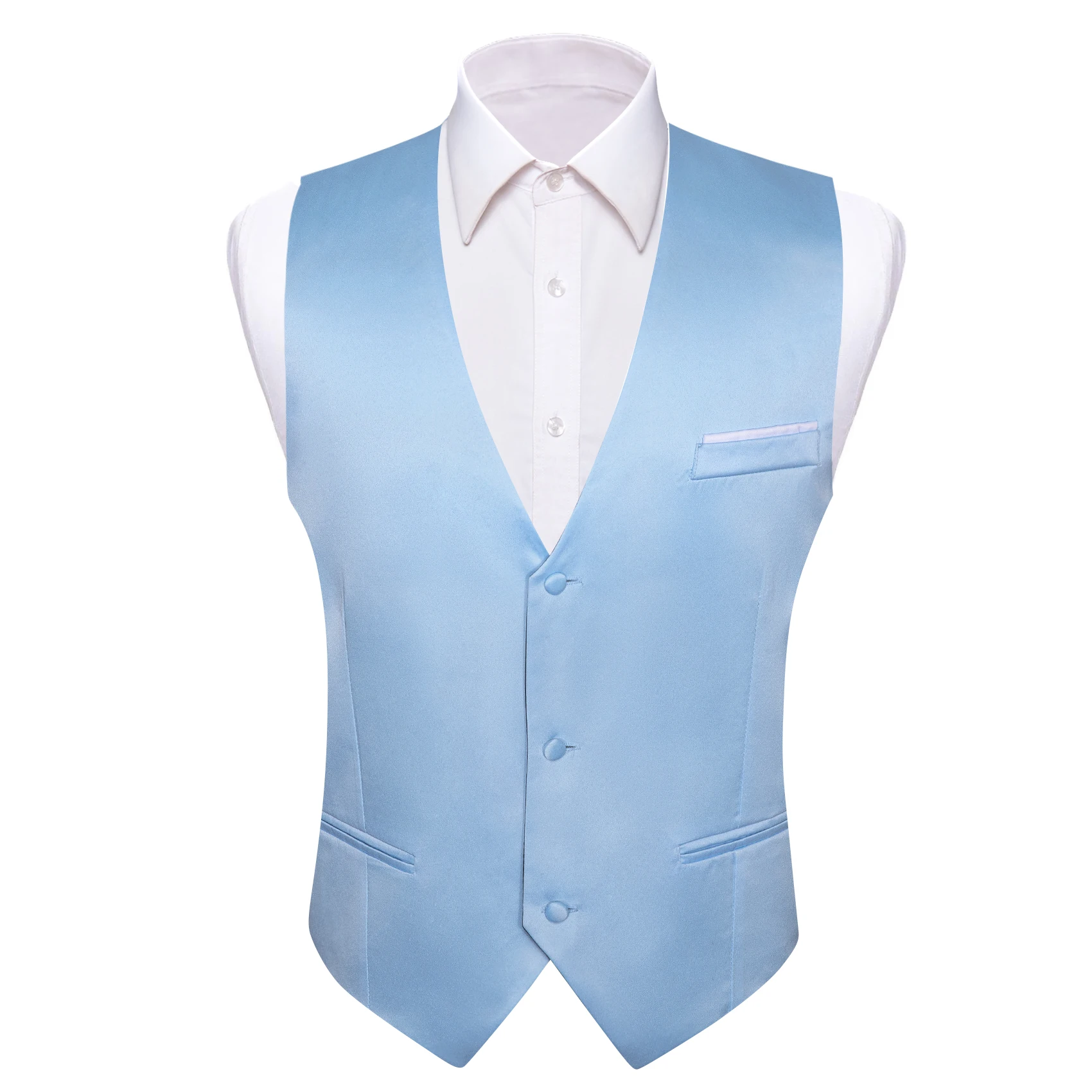 Classic Slim Fit Suit Vest For Men Baby Blue V-Neck Waistcoat Necktie Sets Leisure Groom Party Wedding Designer Barry.Wang DM-24