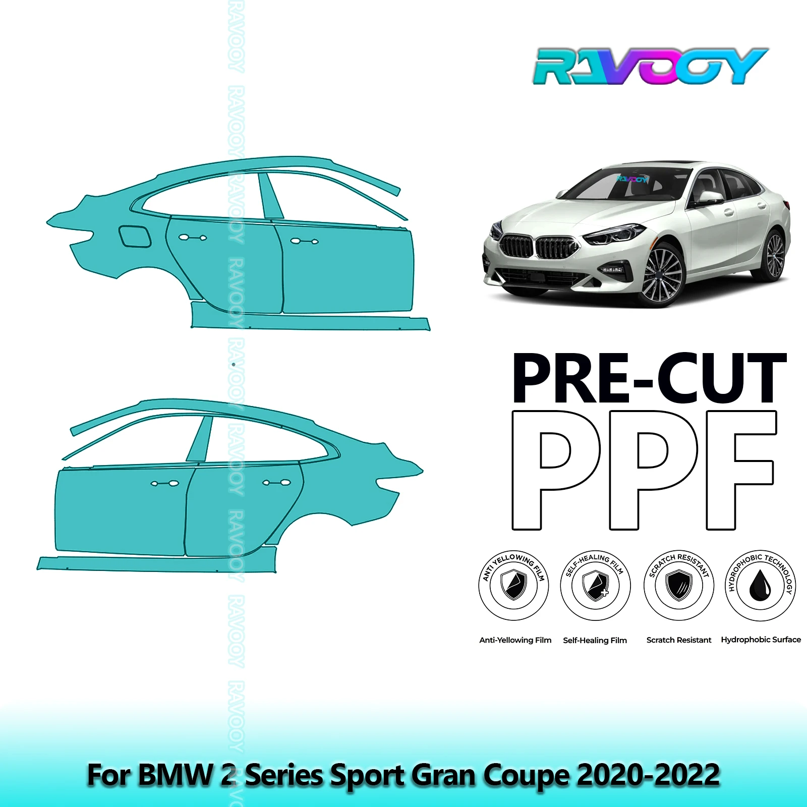 

For BMW 2 Series Sport Gran Coupe 2020-2022 8.5mil Clear Matte Pre-Cut PPF Door & A/B Pillar Kit TPU Paint Protection Film Set