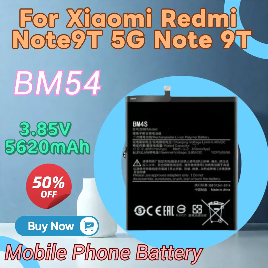 

100% новый высококачественный сменный аккумулятор для мобильного телефона 3,85 В 5620 мАч BM54 для Xiaomi Redmi Note9T 5G Note 9T