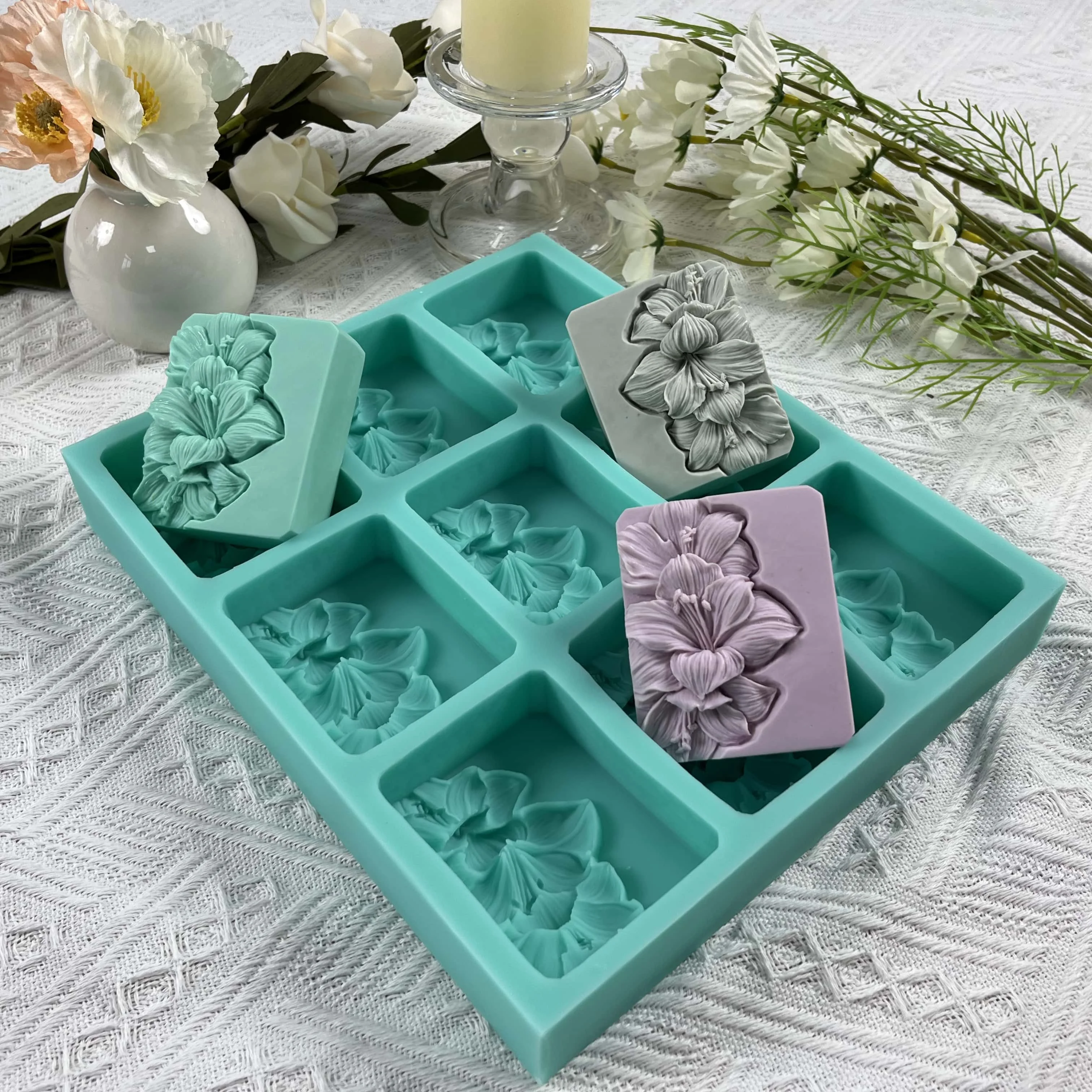 9 Cavities Lily Flower Silicone Mold for Soap Making,Candle Wax, Chocolate Cake,Plaster Resin Craft  Mould