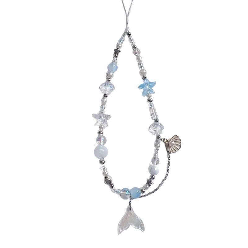 

Fashionable Fish Tail Pendant Phone Charm Unique Shell Keychain Vibrant Beaded Pendant for Cellphone Camera Handbag Y08E