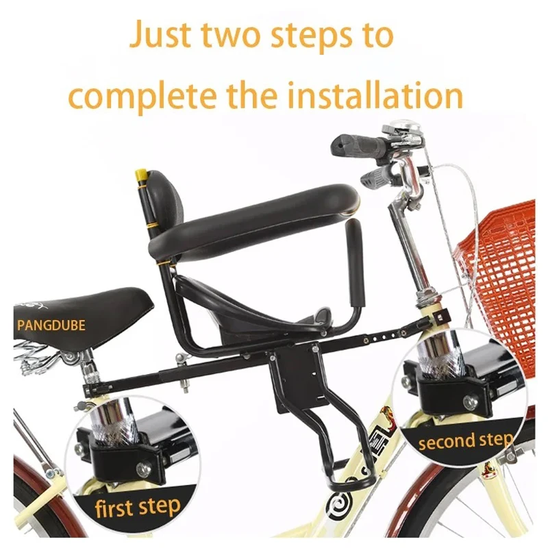 Universal Front Mount Kids Bike Seat Foldable Adjustable Safety Baby Bicycle Carrier with Seat Belt for Mountain & Folding Bikes