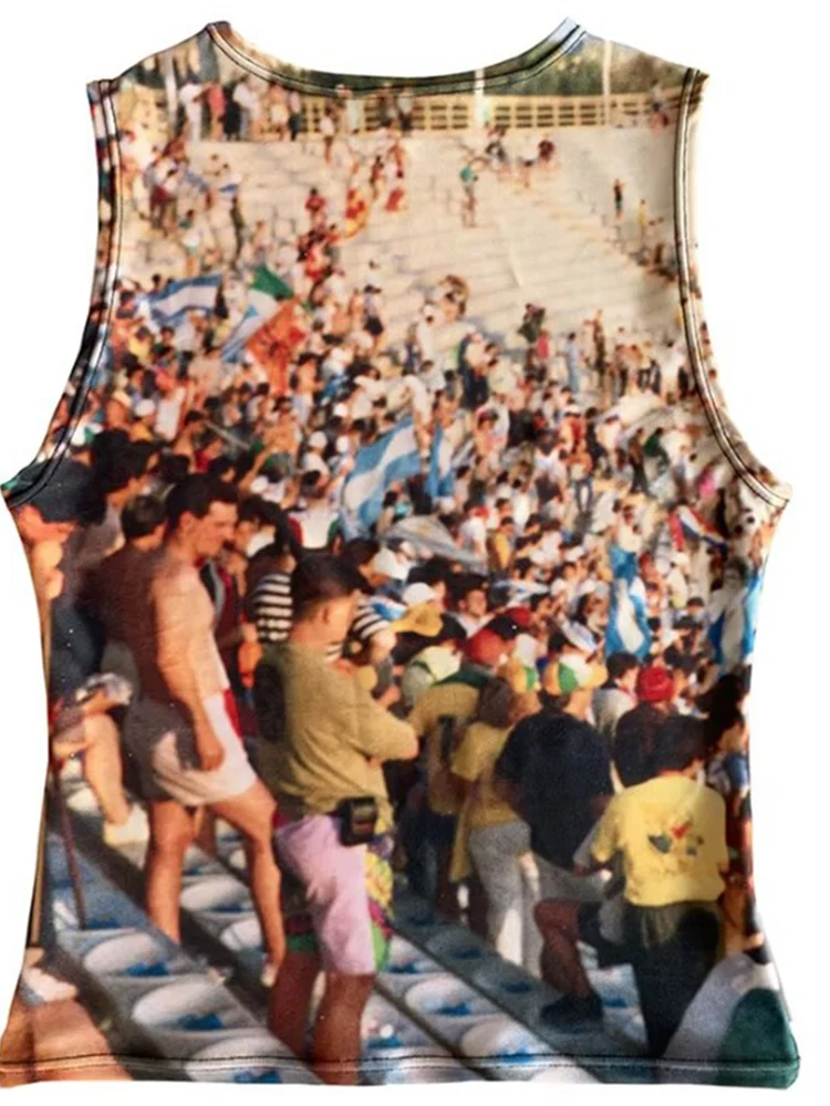 بلوزة نسائية مرقعة برقبة دائرية ومطبوعة بتصميم عتيق