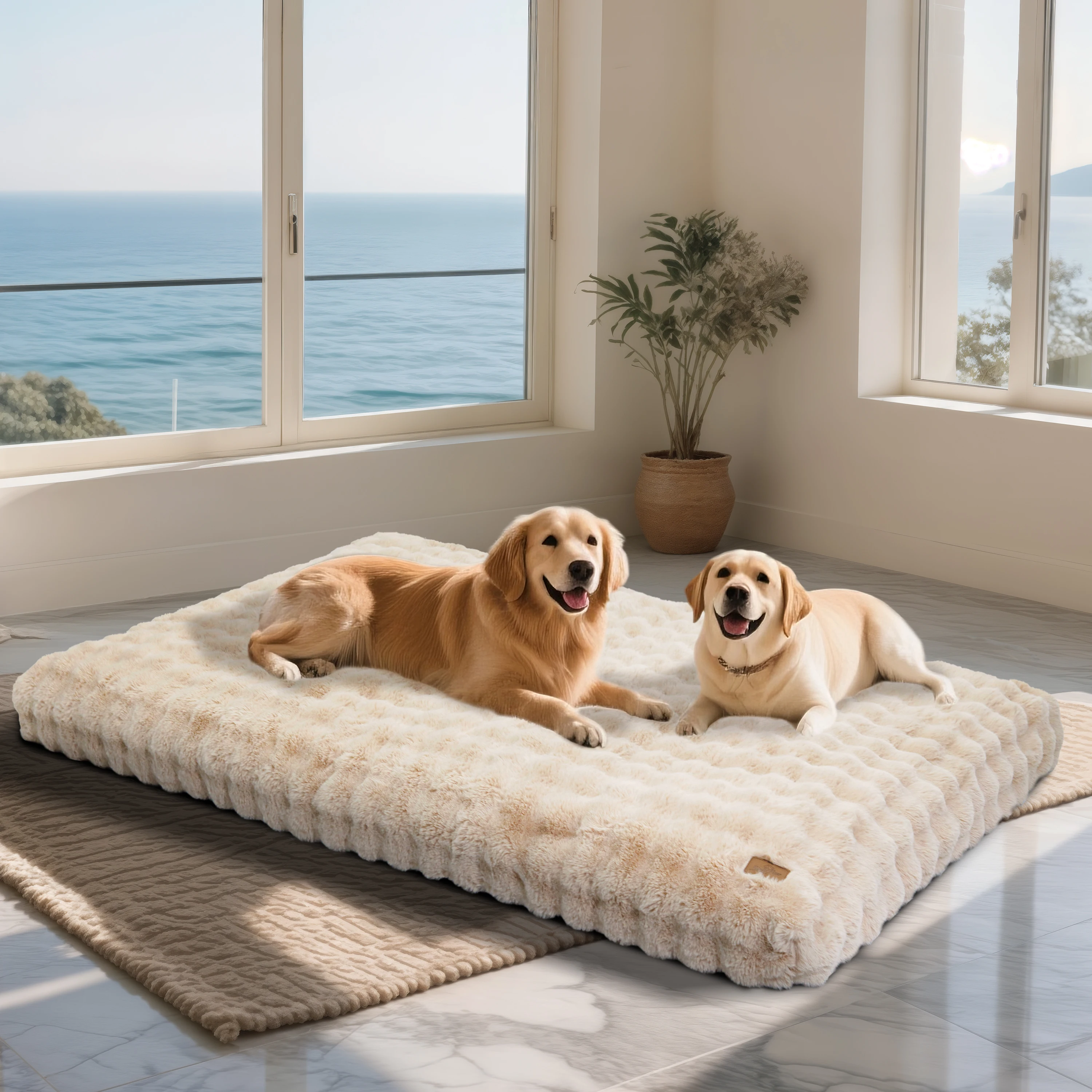 M-4XL Ultra-weiches Plüsch-Hundebett, beruhigendes Schlafbett für Haustiere und Katzen, dickere Schaumstoffbasis, Transportbox-Bett, verschiedene Größenoptionen für Hunde