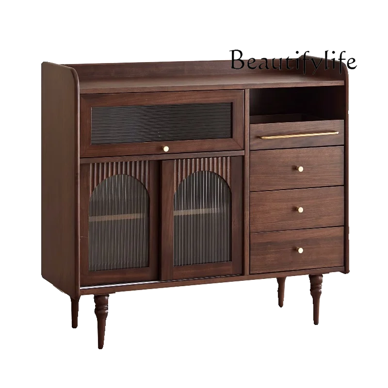 Retro Style Dining Side Black Walnut Wooden Locker Light Luxury Restaurant Storage Small Apartment Storage Cabinet