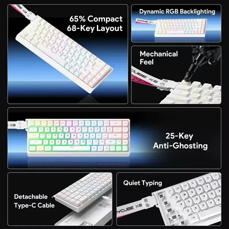 FURYCUBEIP68S wired keyboard mechanical feel mute office esports portable ribbon small keyboard.