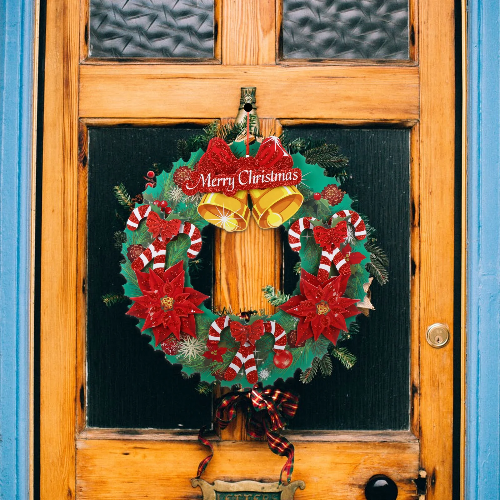 

3Pcs Hanging Wreath Christmas Door Decoration Paper Garland Wall Home Festival Decor Round Craft Ornament Stylish Wreath