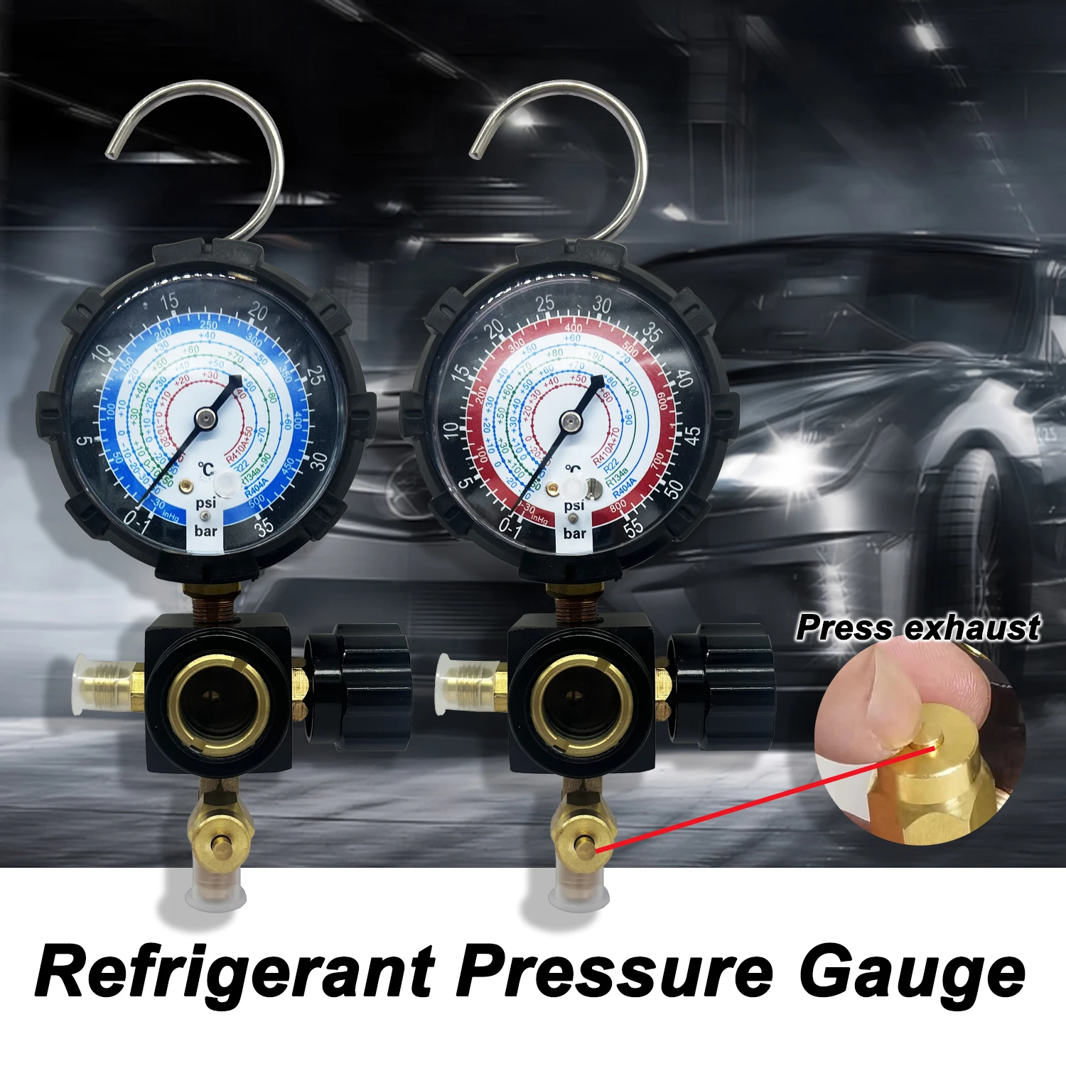 Black Air Conditioner Refrigerant Low and High Pressure Gauge for R410A R134A R22 R404A A/C Diagnostic Refrigerant Charging Tool