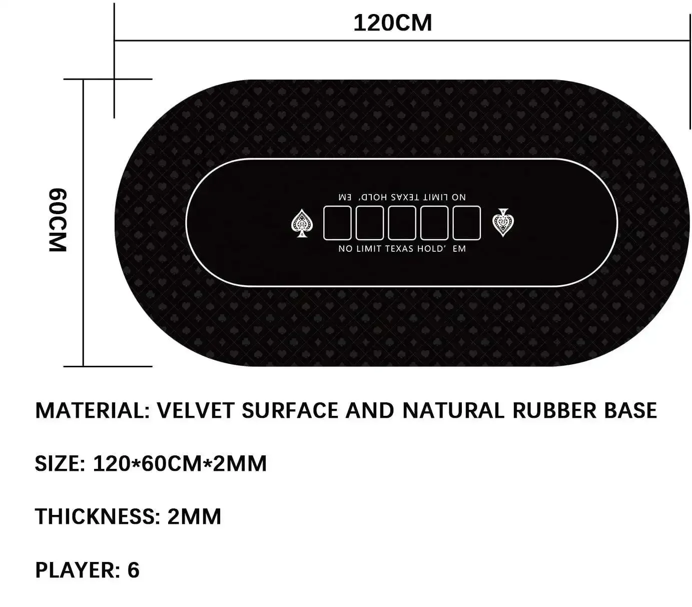 60x120cm Poker Table Mat Oval Black Texas Holdem Game Table Top with 2 Pcs Poker Cards As Free Gift