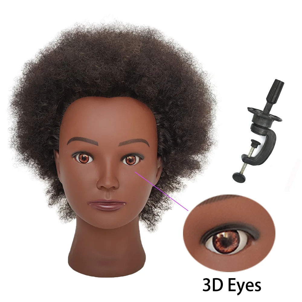 

6 Inch Mannequin Head with 100% Human Hair - Afro Kinky Curly Style - Includes Free Tabletop Stand - Perfect for Styling