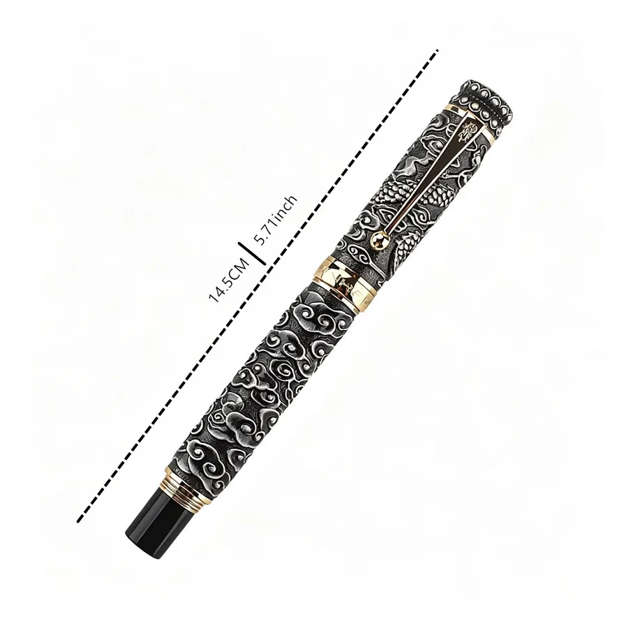 Jinhao Luxury Embossed Dragon Cloud Fountain Pen Vintage Antique Metal Carved M Nib Business Gift Calligraphy Writing Ink Pen