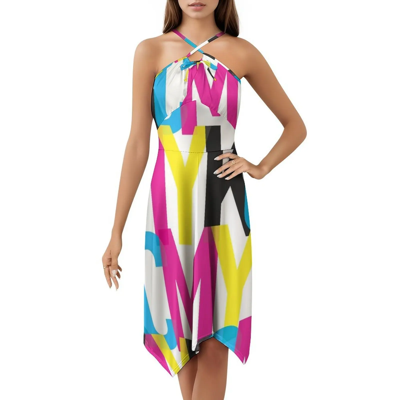 CMYK Collage Mouwloze Jurk Dames Print - usage example
