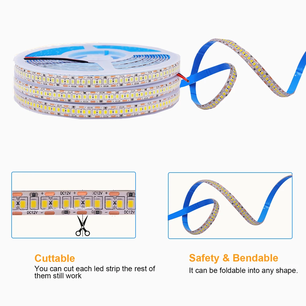 5 متر LED قطاع ضوء 12 فولت مصلحة الارصاد الجوية 2835 IP65 مقاوم للماء 240 المصابيح/م الدافئة الطبيعية الأبيض شريط مرن حبل الشريط خزائن ديكور المنزل