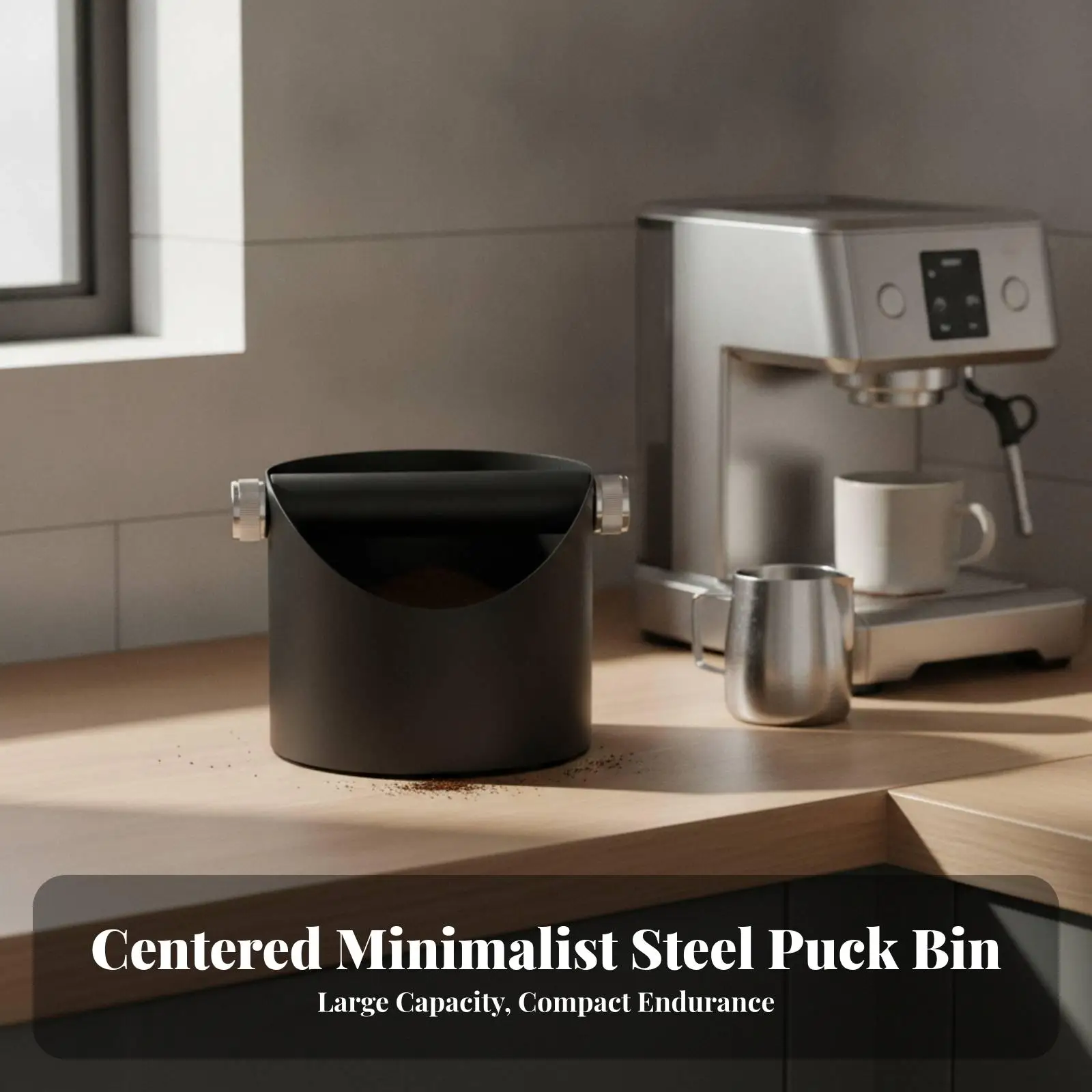Coffee Puck Bin Knock Drawer with Curved Front Cutout Splash Guard for Espresso Machine Accessories
