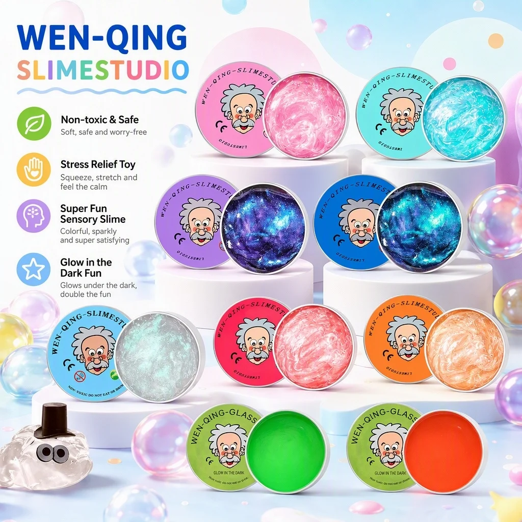 Reusable Putty Liquid Crystal Bouncy Slime Toy Set Kid Safe Mud Stress Relief Color Clay Shape Handmade DIY Handgum Playdough