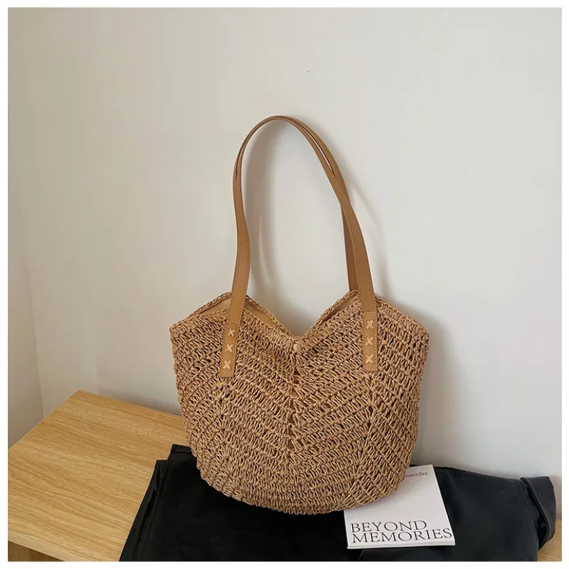 

2025 повседневные соломенные сумки на плечо большой вместимости, высокое качество, простые популярные классические летние незаменимые сумки-тоут для женщин