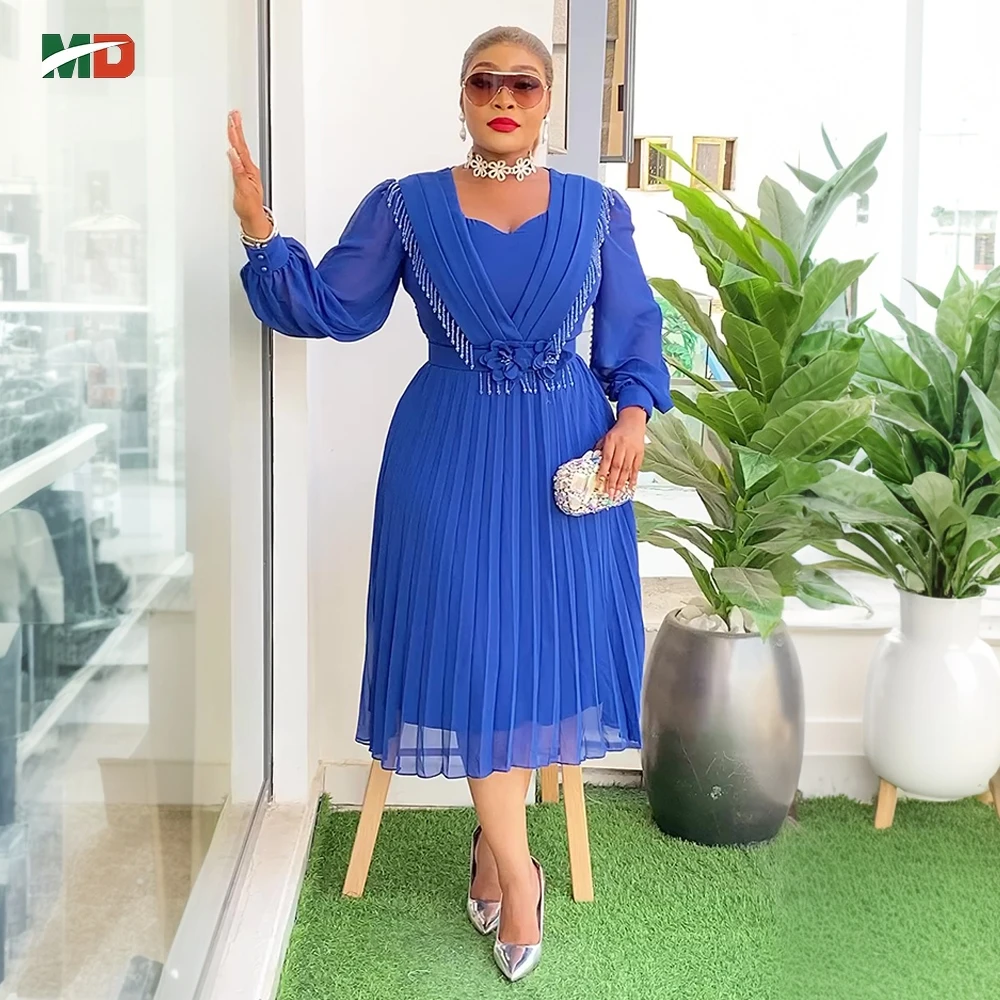 

MD African Dress Women Fashion Elegant Clothing Plus Size Wedding Party Summer Dressing 2025 For Office Pleated Skirt Daily Wear