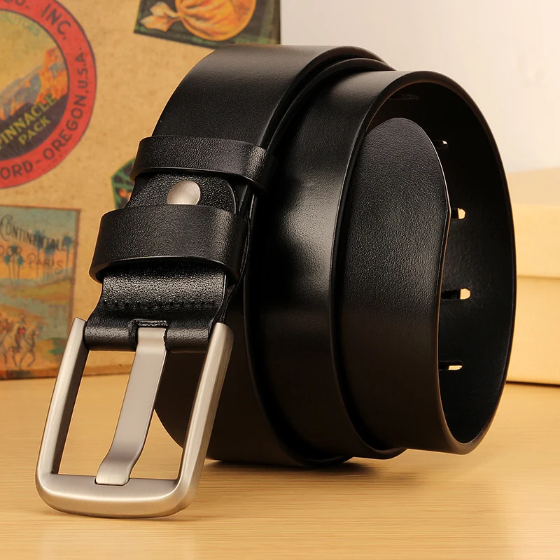 3.8CM Wysokiej jakości modne paski dla mężczyzn Retro Cowskin Genuine Leather Belt Męski skórzany pasek do dżinsów w kolorze czarnym i kawowym