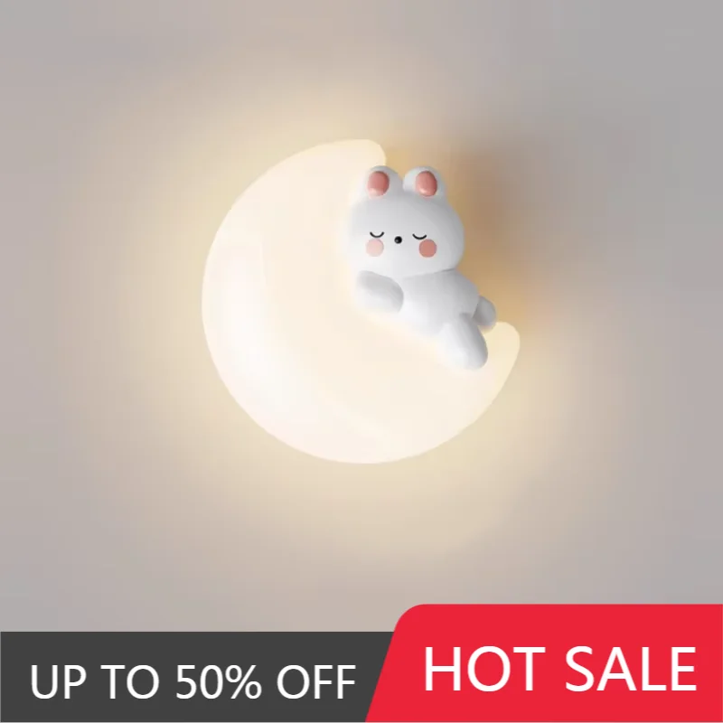 Cute Children's Room Bedside Wall Lamp Bear Rabbit Cloud Lamp Creative Cream Style Baby Room Nursery Boy Girl Bedroom Wall Light