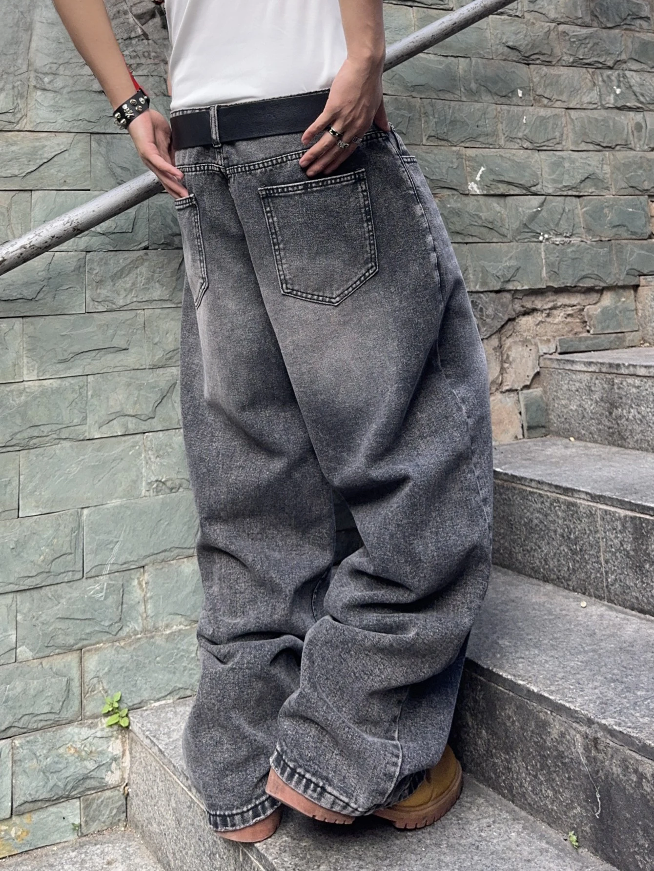 Men's Basic Simple Gray Baggy Jeans, Stylish, Classic, And Versatile Long Pants