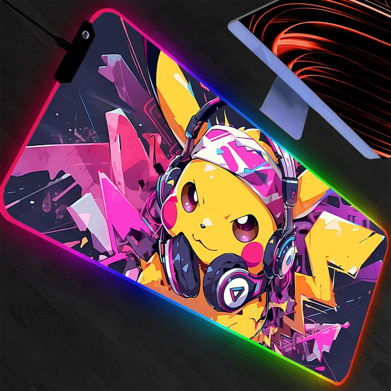 

Коврик для мыши Pokemon Pikachu LED XXL, аниме-коврик для геймеров, компьютерный RGB-коврик для мыши, игровые аксессуары, подсветка для клавиатуры Varmilo