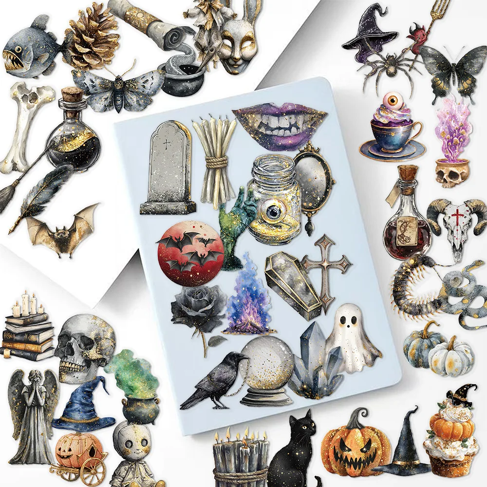 

10/30/50PCS Retro Horror Magic Witch Halloween Cartoon PET Sticker DIY Decoration Waterproof Skateboard Notebook Graffiti Toy