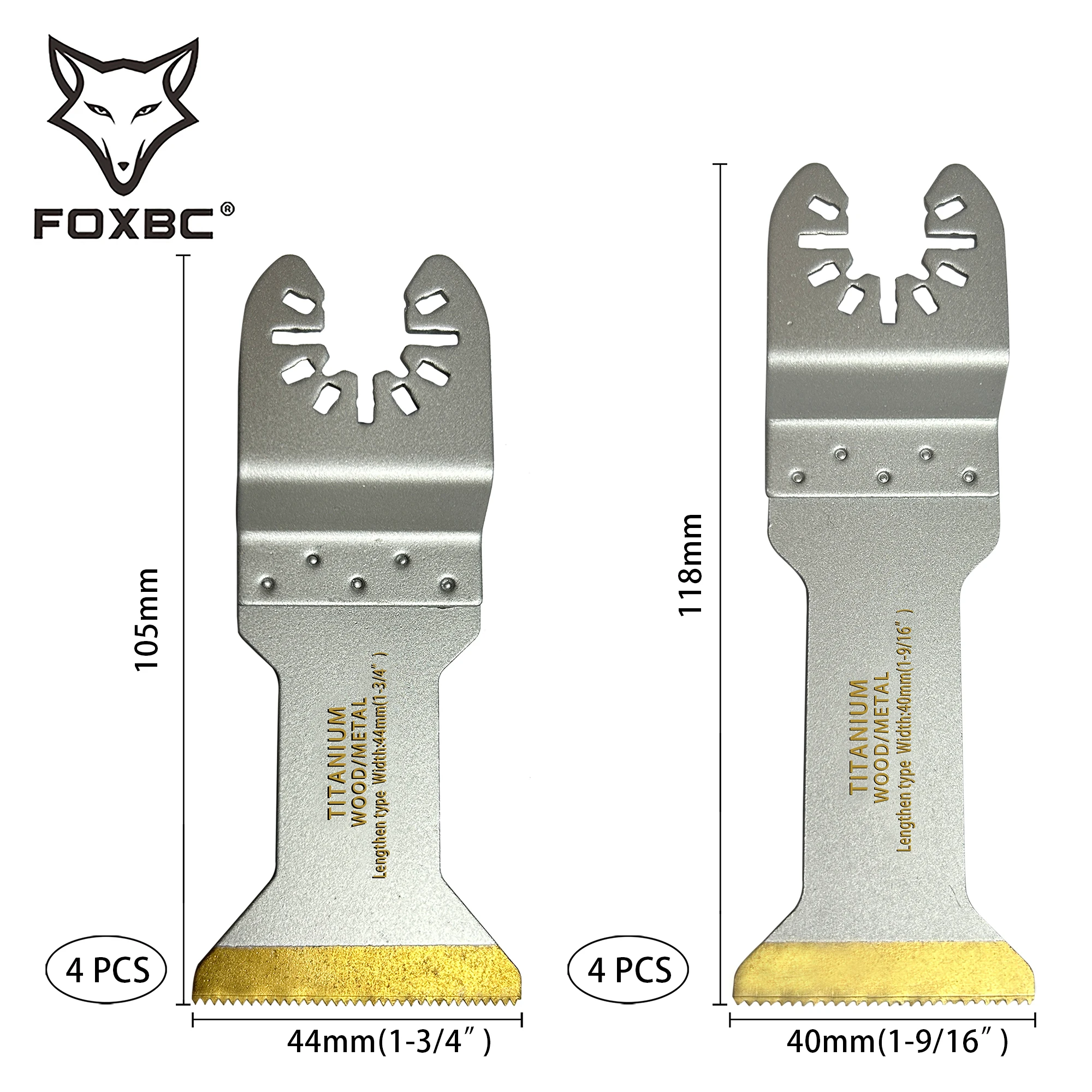 FOXBC 10PCS Extra Long Oscillating Saw Blades Bi-Metal Multitool Blade Kits Cutting for Metal, Wood with Nails, Wood, Plastic