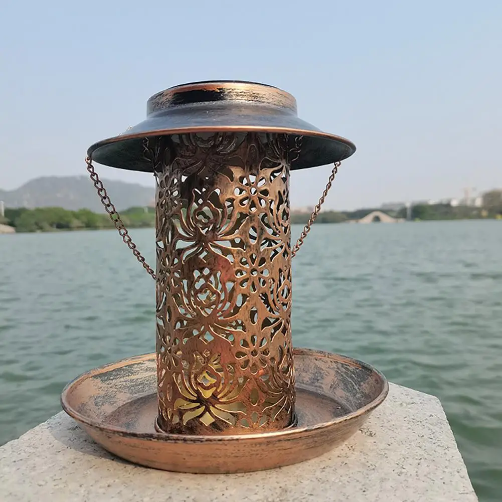 Polished Surface Bird Feeder Metal Solar Bird Feeder Lantern for Outdoor Hanging Rust-resistant Wild Bird for Lovers for Garden