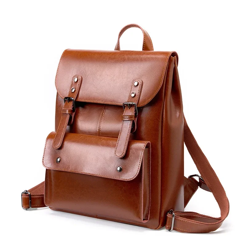 Women's Genuine Leather British Style Retro Fashion Backpacks Wearable Cowhide Computer Backpack 14 Inch Large Capacity