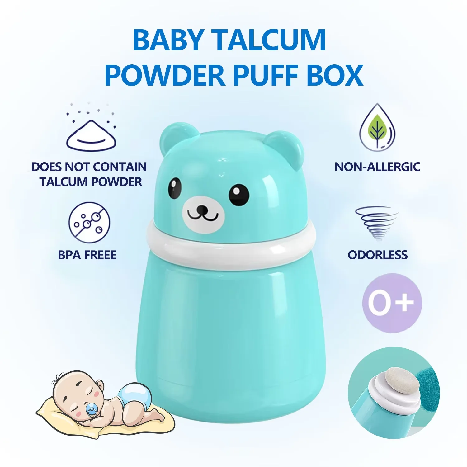 

1pcs Portable Bear Baby Powder Puff Box, Empty Box, Body Powder Puff Box, Baby Heat Powder Puff Box